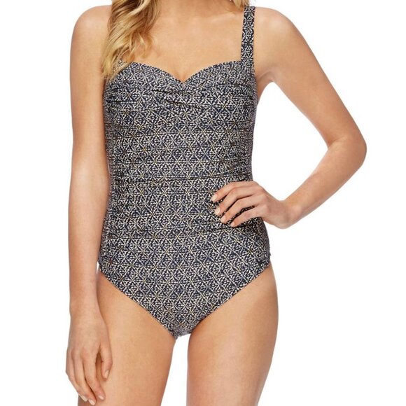 NipTuck Joanne Foil Twist Front Tummy Control One Piece Swimsuit Navy Blue - Picture 6 of 13